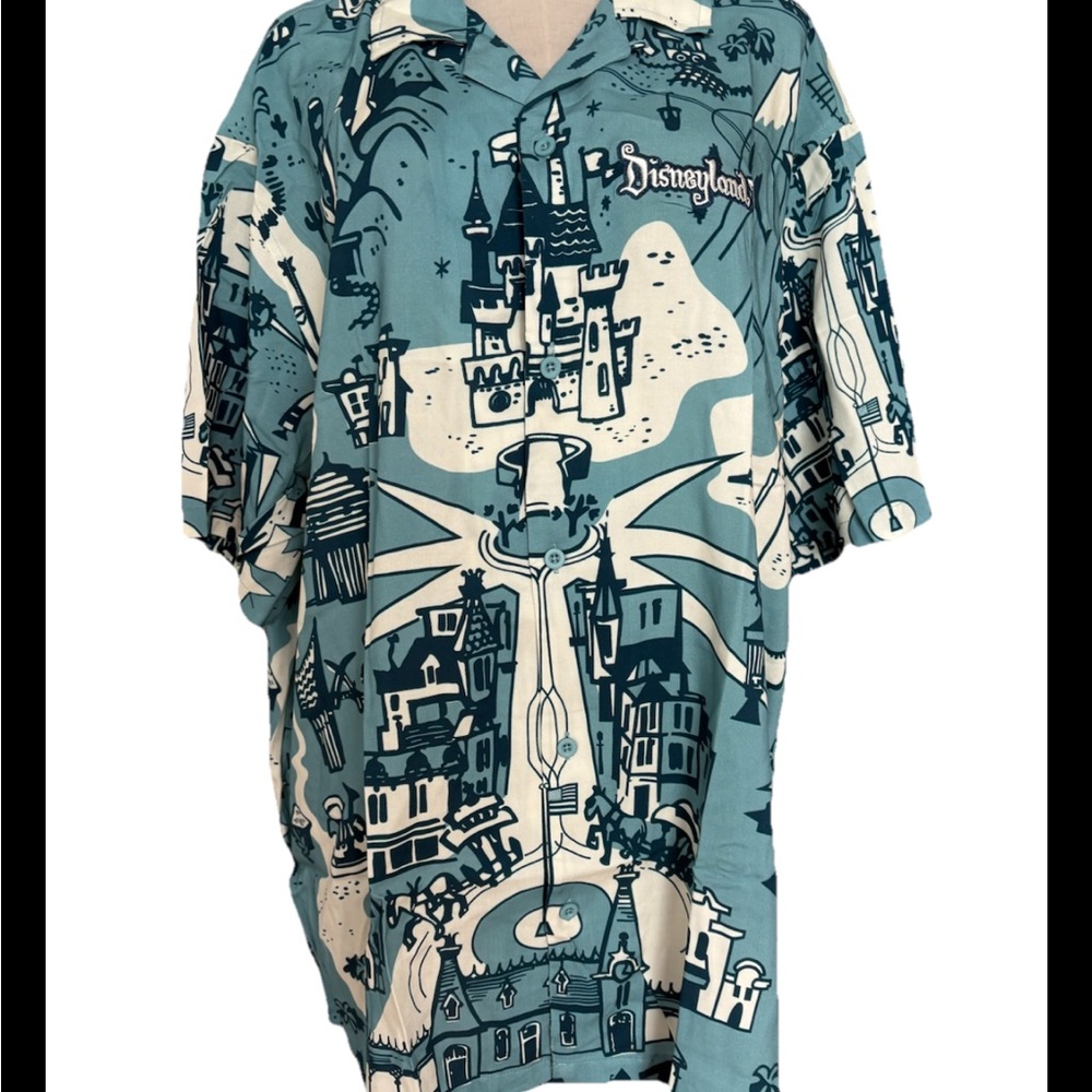 Disneyland 70th Anniversary Main Street Camp Shirt Blue Button Up 3XL